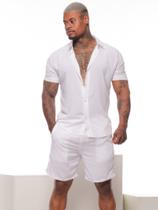 Conjunto Masculino Liso em Viscose Camisa de Botão e short Conjunto Masculino Liso em Viscose Camisa de Botão e short