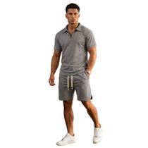 Conjunto Masculino Oversized Suedine Premium Camiseta Polo e Bermuda Casual Cor:ChumboTamanho:P Conjunto Masculino Oversized Suedine Premium Camiseta Polo e Bermuda Casual Cor:ChumboTamanho:P