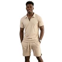 Conjunto Masculino Oversized Suedine Premium Polo e Bermuda Cor:BegeTamanho:M Conjunto Masculino Oversized Suedine Premium Polo e Bermuda Cor:BegeTamanho:M