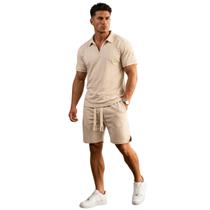Conjunto Masculino Oversized Suedine Premium Polo e Bermuda Cor:BegeTamanho:M