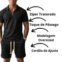 Conjunto Masculino Oversized Suedine Premium Polo Zíper Bermuda Cor:PretoTamanho:M Conjunto Masculino Oversized Suedine Premium Polo Zíper Bermuda Cor:PretoTamanho:M