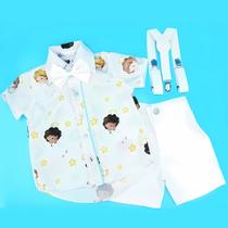 Conjunto Masculino para Batizado com Estampas Sublinhadas e Acessórios Removíveis Infantil