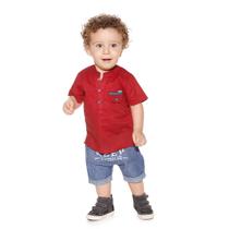 Conjunto masculino planet kids bermuda/camisa keep things vermelho/jeans 4900 v18