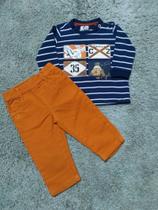 Conjunto masculino t-shirt listrada ml e calça sarja laranja fagioli club z Conjunto masculino t-shirt listrada ml e calça sarja laranja fagioli club z