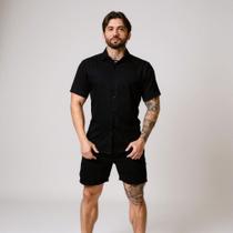 Conjunto Masculino Viscolinho Camisa Social de Botão e Short Casual Verão
