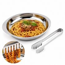 Conjunto massa inox 2 pecas pegador macarrao cumbuca servir saladas bowl carnes refeicoes mesa posta completo Conjunto massa inox 2 pecas pegador macarrao cumbuca servir saladas bowl carnes refeicoes mesa posta completo