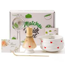 Conjunto Matcha YumiPlus, 5 peças de cerâmica com design de coração e batedor de bambu Conjunto Matcha YumiPlus, 5 peças de cerâmica com design de coração e batedor de bambu