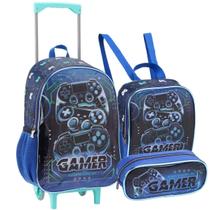 Conjunto Material Escolar Gamer Mochila de Rodinhas Lancheira Térmica Estojo Resistente Compartimento Espaçoso Infantil para Meninos Conjunto Material Escolar Gamer Mochila de Rodinhas Lancheira Térmica Estojo Resistente Compartimento Espaçoso Infantil para Meninos