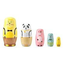 Conjunto Matryoshka de madeira Animal Russian Nesting Dolls de 5 camadas Conjunto Matryoshka de madeira Animal Russian Nesting Dolls de 5 camadas