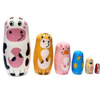 Conjunto Matryoshka de madeira Animal Russian Nesting Dolls de 6 camadas Conjunto Matryoshka de madeira Animal Russian Nesting Dolls de 6 camadas