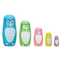 Conjunto Matryoshka de madeira para bonecos de nidificação russos de coruja de 5 camadas Conjunto Matryoshka de madeira para bonecos de nidificação russos de coruja de 5 camadas