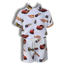 Conjunto Mauricinho Hot Wheels Carros - Camisa E Bermuda Conjunto Mauricinho Hot Wheels Carros - Camisa E Bermuda