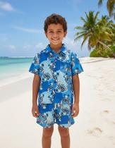 Conjunto Mauricinho Lilo E Stitch Azul - Camisa E Bermuda