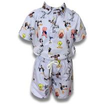 Conjunto Mauricinho Looney Tunes - Camisa E Bermuda Conjunto Mauricinho Looney Tunes - Camisa E Bermuda