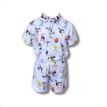 Conjunto Mauricinho Looney Tunes - Camisa E Bermuda -
