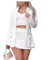 Conjunto Max Blazer Feminino com short saia e Cropped 3 peças