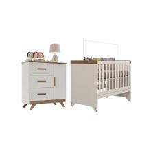 Conjunto Maya Off-White/Carvalho Cômoda e Berço