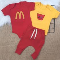 Conjunto McDonalds Roupa Bebê Kit 3 Pçs Mêsversário Temático Menina Menino