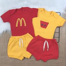 Conjunto McDonalds Roupa Bebê Kit 4 Pçs Mêsversário Temático Menina Menino