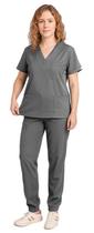 Conjunto Medical Scrub Set Sumincarly com decote em V, calças de corrida, cinza
