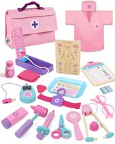 Conjunto médico Lehoo Castle Kids de madeira rosa 23 peças de 3 a 8 anos Conjunto médico Lehoo Castle Kids de madeira rosa 23 peças de 3 a 8 anos