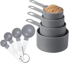 Conjunto Medidores de Cozinha 8 Colheres Xicaras Copo Medidor Dosador Gourmet Inox - Kit Culinario de Utensilios