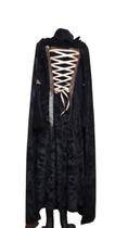 Conjunto medieval halloween capa capuz e vestido tradicional preto