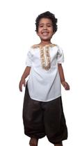 Conjunto Medieval Indiano Infantil camisa Linho e calça suede Conjunto Medieval Indiano Infantil camisa Linho e calça suede