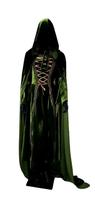 Conjunto Medieval Vestido e capa capuz luxo verde Conjunto Medieval Vestido e capa capuz luxo verde