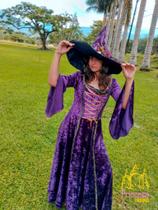 Conjunto Medieval Vestido e chapéu na cor roxo Luxo