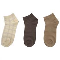 Conjunto Meias Soquetes 3 Pares Estampada Marrom e Areia Tamanho 27 ao 33 - Basic+