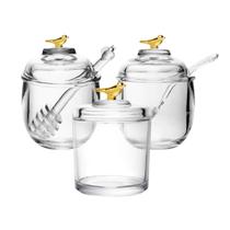 Conjunto Meleira Açucareiro & Pote Pardal Beija-Flor Cristal
