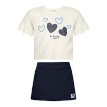 Conjunto Menina Alakazoo Blusa Algodão Penteado e Saia Moletom Marinho