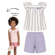 Conjunto Menina Alakazoo Crochê Imperial Blusa Listrada e Short Lilás