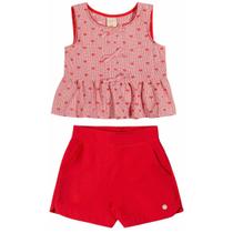 Conjunto Menina Angerô Blusa Laço e Shorts Alfaiataria Vermelho