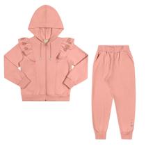 Conjunto Menina Angerô em Moletom Linho Felpudo Blusa e Calça Coral Tamanho:2