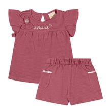 Conjunto Menina Angerô Malha Bubble Blusa c/ Laço e Short Goiaba Tamanho:2