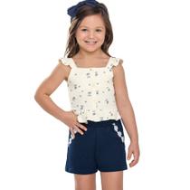Conjunto Menina Angerô Regata Algodão Florido e Short Moletinho Off/ Marinho Tamanho:6 Conjunto Menina Angerô Regata Algodão Florido e Short Moletinho Off/ Marinho Tamanho:6