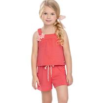 Conjunto Menina Angerô Viscobelle Bata Aplique Flor e Short com Cordão Coral Tamanho:4 Conjunto Menina Angerô Viscobelle Bata Aplique Flor e Short com Cordão Coral Tamanho:4