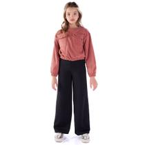 Conjunto Menina Anjo Blusão em Cotelê e Calça Wide Leg em Viscose - Rosê