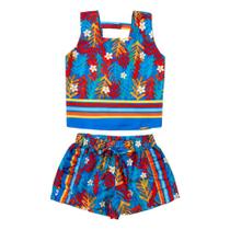 Conjunto Menina Babado Folhagem Listras Barrado