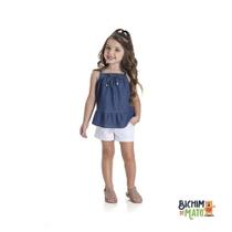 Conjunto menina - bata chambray e short sarja