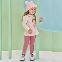 Conjunto Menina Bata em Cotton e Legging Canelado Off White - Kukiê