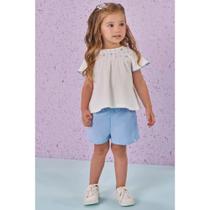Conjunto Menina Bata em Malha e Shorts em Tricoline Kukiê Conjunto Menina Bata em Malha e Shorts em Tricoline Kukiê