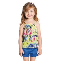 Conjunto Menina Bata Estampada Amarela e Short Azul Royal Ninali Conjunto Menina Bata Estampada Amarela e Short Azul Royal Ninali