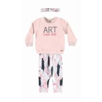 Conjunto Menina Bebê Blusa em molecotton peluciado na cor rosa e Legging em Molecotton Cozy