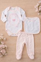 Conjunto menina bicho molhado body e calça e babador
