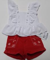 Conjunto Menina Blusa Alça Shorts Sarja Verão Paraiso 15577