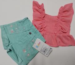 Conjunto Menina Blusa Alça Shorts Sarja Verão Paraiso 15577 Conjunto Menina Blusa Alça Shorts Sarja Verão Paraiso 15577