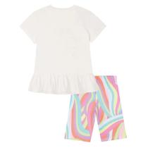 Conjunto Menina Blusa Alongada em Meia Malha e Short Biker em Fly Tech Kukiê